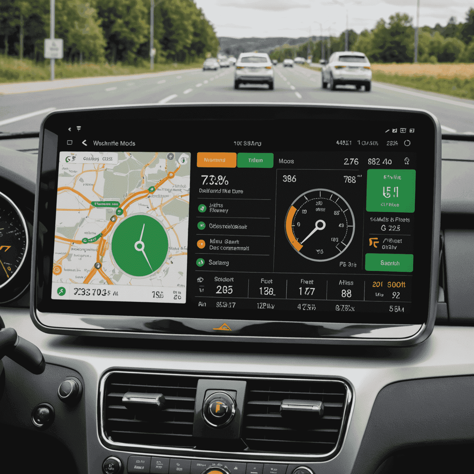 Digitales Dashboard mit Kraftstoffverbrauchsanalysen, Kosteneinsparungen und Routenoptimierungen für eine Flotte von Geschäftsfahrzeugen